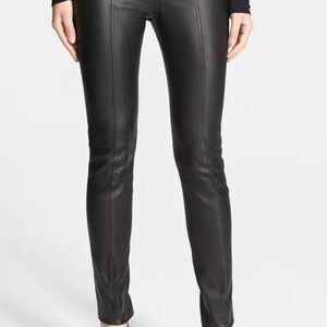 Vince Women's Black Lambskin Leather Pants with Zippered Pockets